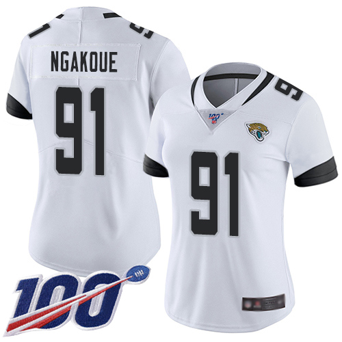 Nike Jacksonville Jaguars #91 Yannick Ngakoue White Women Stitched NFL 100th Season Vapor Limited Jersey->women nfl jersey->Women Jersey